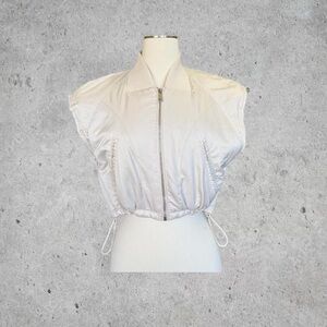 Sold Out Zara Cream Zip-Up Cropped Puffer Vest Jacket w/ Distressed Deets- XS/S